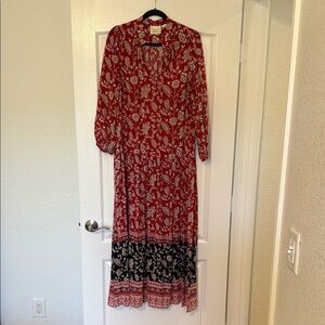 Anthropologie - Maeve Floral Red and Black Maxi Dress